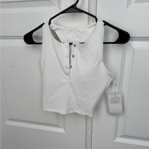 Buffbunny Henley Ribbed White Ribbed Top